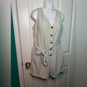 Beige Sleeveless Button Front Belted Romper 2XL Plus 100% Polyester Women
